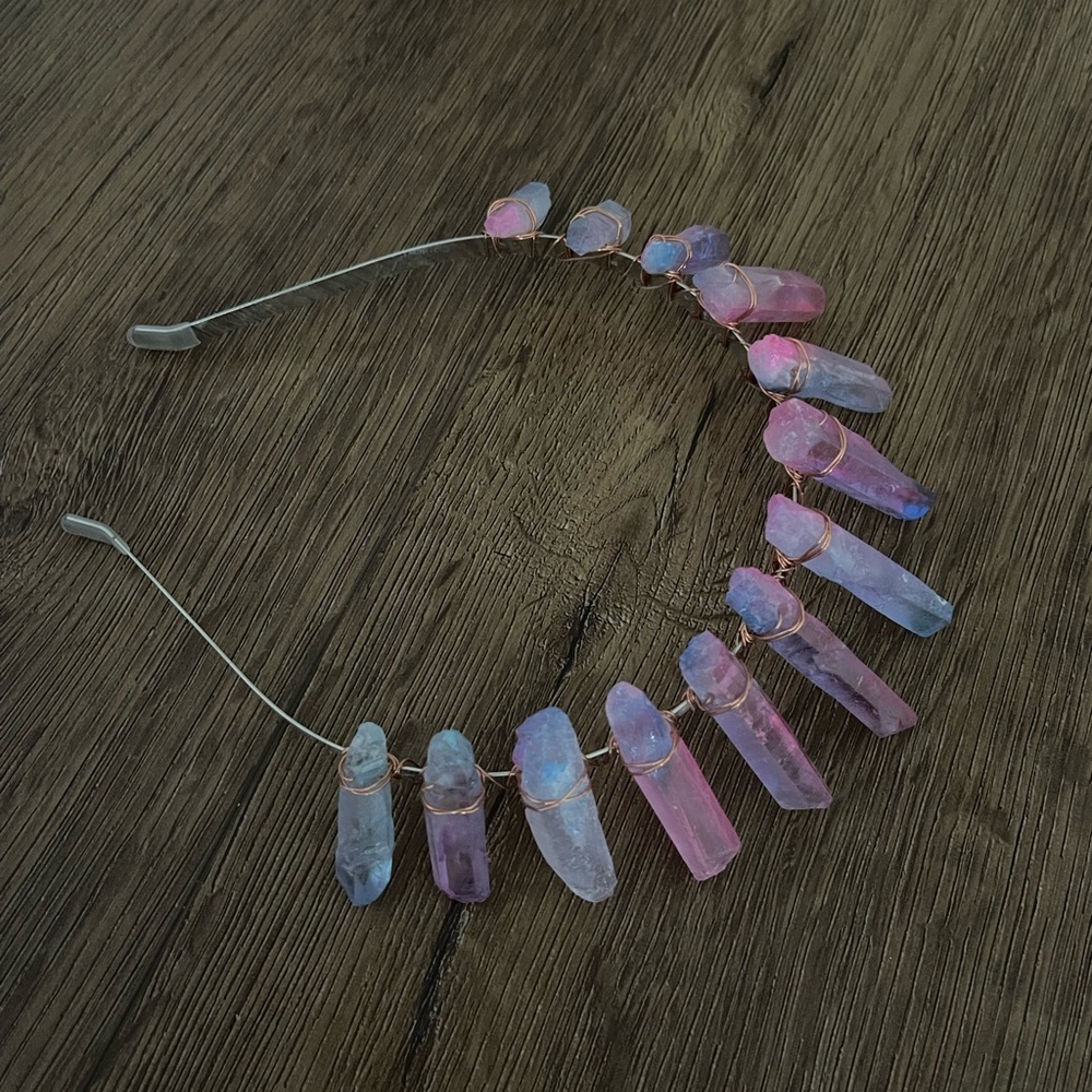 Brand New LARGE Blue & Pink Raw Crystal Crown/Headband - Picture 8 of 15